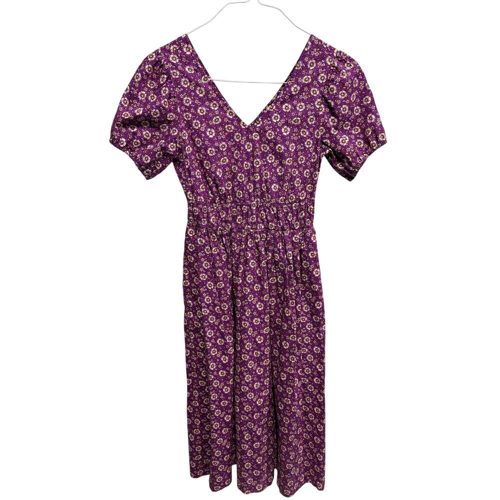 J.Crew Factory Floral Smocked Waist Poplin Midi Dress Women’s 00 Purple CI209